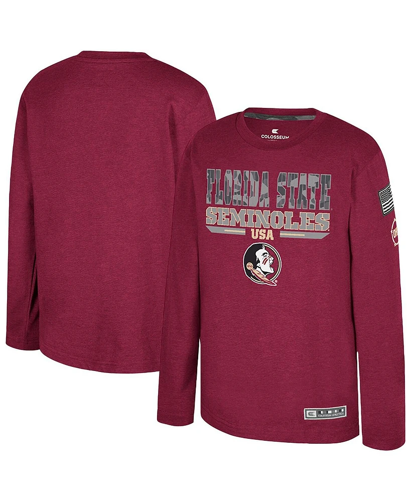 Colosseum Big Boys and Girls Heather Garnet Florida State Seminoles Oht Military Appreciation Oorah Long Sleeve T-Shirt