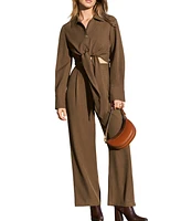 Cupshe Women's Espresso Brown Cropped Top & Straight Leg Pants Set