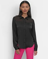 Dkny Women's Mixed-Media Chiffon-Yoke Blouse