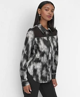 Dkny Women's Sheer-Yoke Abstract-Print Blouse