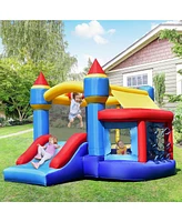 Gymax Inflatable Bounce House Castle Slide Bouncer Kids Basketball Hoop w/ 550W