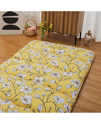 gaomon Japanese Floor Mattress Twin, Thick Tatami Roll-Up Mattress for Camping & Guest Room, Yellow Flower Design