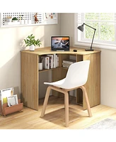 Gouun Corner Computer Desk Triangle Home Office with Adjustable Shelf and Arc-Shaped Profile