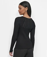 Dkny Women's Ribbed Textured-Bib Long-Sleeve Sweater