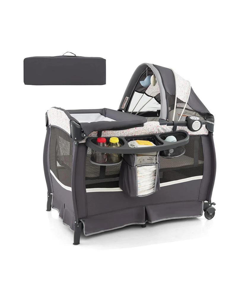 Gouun Kids 4 in 1 Portable Pack and Play Nursery Center with Bassinet-Heart