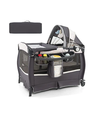 Gouun Kids 4 in 1 Portable Pack and Play Nursery Center with Bassinet-Heart