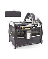 Gouun Kids 4 in 1 Portable Pack and Play Nursery Center with Bassinet-Heart