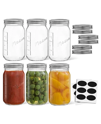 JoyJolt Wide Set of 6 Mason Jars with Airtight Lids