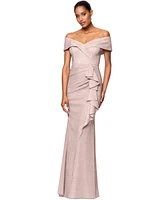 Xscape Women's Metallic Off-The-Shoulder Ruffled Gown