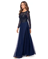 Xscape Women's Boat-Neck Chiffon Fit & Flare Gown