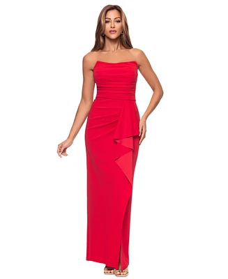 Xscape Women's Strapless Side-Drape Scuba Crepe Gown