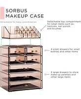 Sorbus Medium Makeup Organizer Set - (3 Large / 4 Small Drawers/Top Tray) Brown