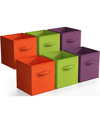 Sorbus 11 Inch 6 Pack Foldable Fabric Storage Cube Bins with Handles - for Organizing Pantry, Closet, Playroom, and More (Purple, Green and Orange)