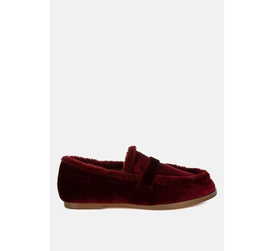 Rag & Co Bastian Fur Detail Velvet Loafers