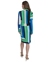 Halston Women's Printed Faux-Wrap Long-Sleeve Sheath Dress