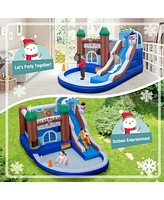 Gymax 6-in-1 Winter Theme Snowman Inflatable Castle Kids Bounce House with 680W Blower