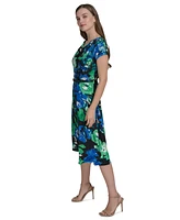 Halston Women's Printed Drape-Neck Belted Dress