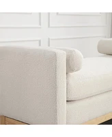 The Pop Home 53.5" Upholstered Boucle Bench Ottoman with Wood Legs & Bolster Pillows-The