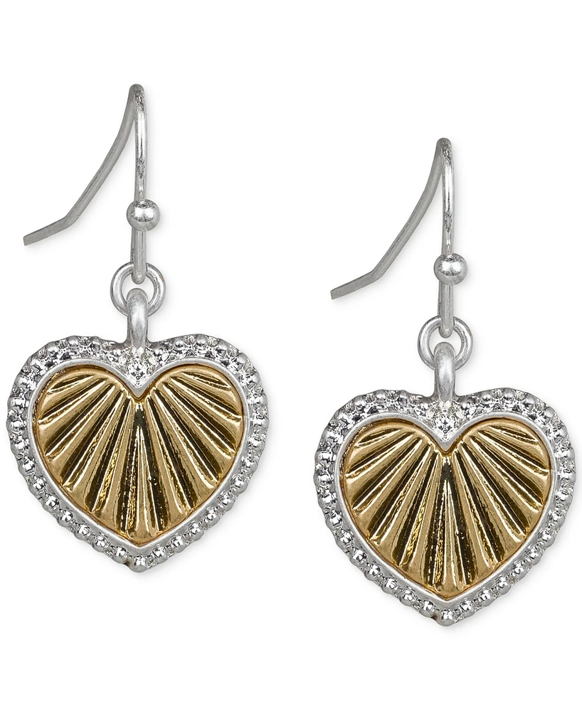 Patricia Nash Two-Tone Textured Heart Drop Earrings