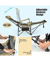 Gouun Camping Lounge Chair with Detachable Footrest Adjustable Backrest-Khaki