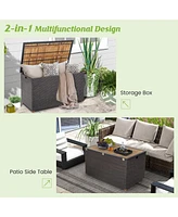 Gouun 134 Gallon Rattan Storage Box with Zippered Liner and Solid Acacia Wood Top