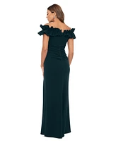 Xscape Women's Ruffled Off-The-Shoulder Side-Slit Gown