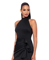 Xscape Petite Sleeveless High-Neck Scuba Draped Gown