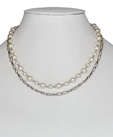 Patricia Nash Two-Tone Pave & Imitation Pearl Crown Coin Convertible Layered Pendant Necklace, 18" + 1" extender