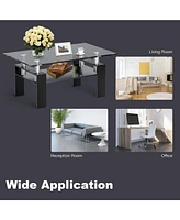 Gouun Rectangle Glass Table with Metal Legs for Living Room
