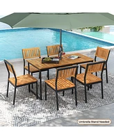 Gouun Patio Dining Chair Set of 2 with Metal and Acacia Wood Frame