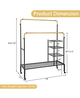 Gouun Rolling Double Rods Garment Rack with Height Adjustable Hanging Bars