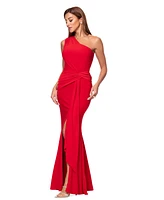 Xscape Petite One-Shoulder Draped-Detail Gown