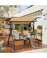 Gouun 2-Seat Outdoor Cushioned Porch Swing with Adjustable Canopy and Tempered Glass Table