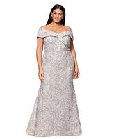 Xscape Plus Embellished Lace Off-The-Shoulder Gown