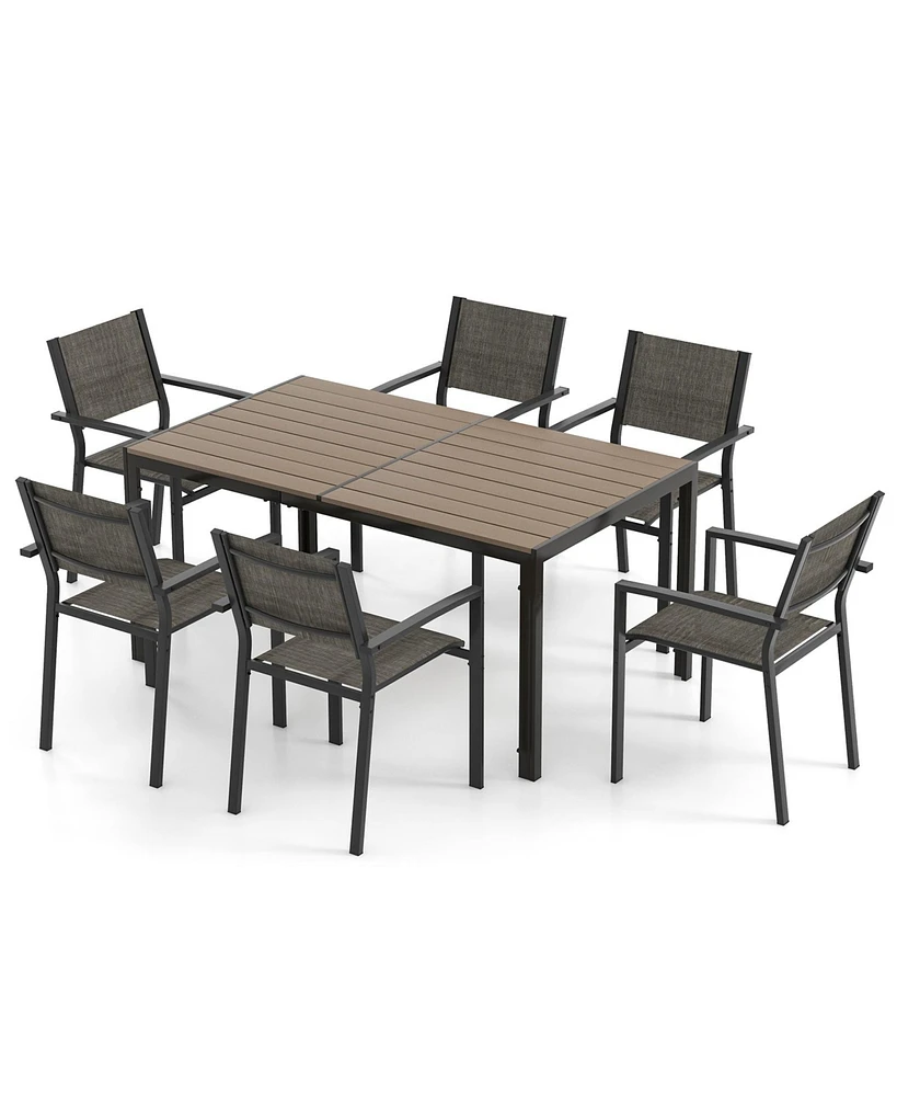 Gouun 7 Piece Outdoor Dining Set with 6 Stackable Chairs and Large Rectangle Table