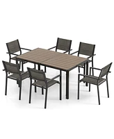 Gouun 7 Piece Outdoor Dining Set with 6 Stackable Chairs and Large Rectangle Table