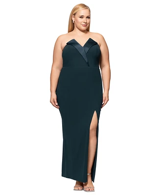 Betsy & Adam Plus Strapless Gown