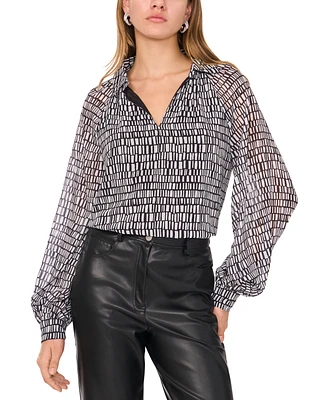 Vince Camuto Women's Printed Collared Raglan-Sleeve Top