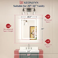 keonjinn 20x28 Led Bathroom Mirror with Frontlit and Backlit