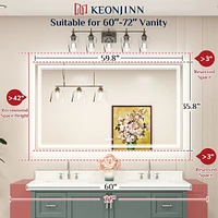 keonjinn 60x36 Led Bathroom Mirror with Frontlit and Backlit