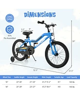 Costway 18" Led Lighted Kids Bike with Adjustable Seat Coaster Brake Training Wheels