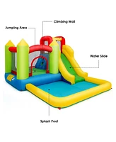 Gymax Inflatable Bounce House Water Slide Bouncer Pool w/ Climbing Wall & 550W Blower