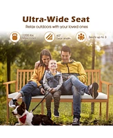 Gouun Outdoor 3-Seat Wood Bench with Seat Cushion and Slatted Seat