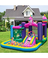 Gymax Inflatable Unicorn-themed Bounce House 6-in-1 Kids Bounce Castle w/ 735W Blower