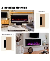 Costway 50" Linear Electric Fireplace 1500W Recessed Wall-Mounted with Multi-Color Flame