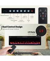 Costway 60" Linear Electric Fireplace 1500W Recessed Wall-Mounted with Multi-Color Flame