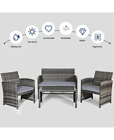 Gouun 4 Pieces Patio Rattan Furniture Set with Glass Table and Loveseat