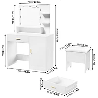 gaomon Vanity Desk with Mirror & Lights, Makeup Vanity Table with Large Drawers and 3 Level Storage & Tiers of Open Shelves