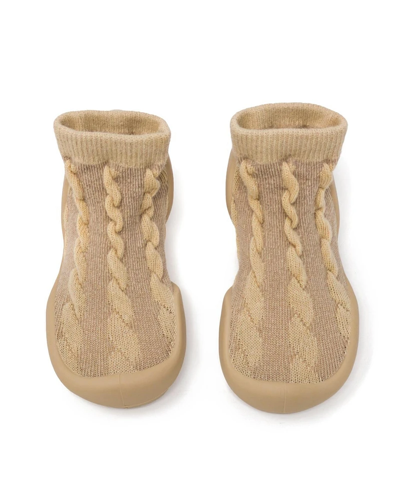 Komuello Toddler First Walk Sock Shoes - Cable Dark Beige
