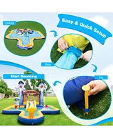 Gymax Inflatable Water Slide Park Bounce House Splash Pool Water Cannon w/680W Blower